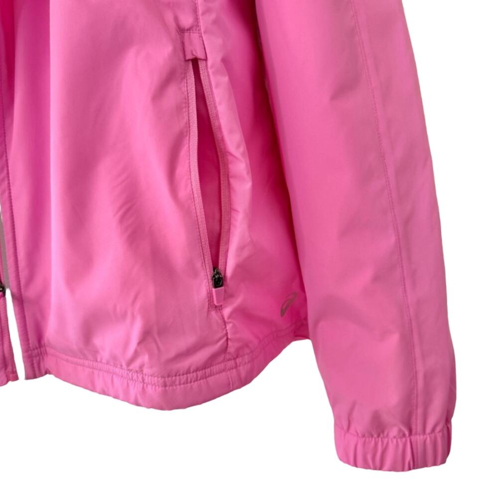 ASICS Pink Hooded Mesh Zip Pockets Windbreaker Reflective Jacket sz L NEW No Tag - Picture 11 of 12
